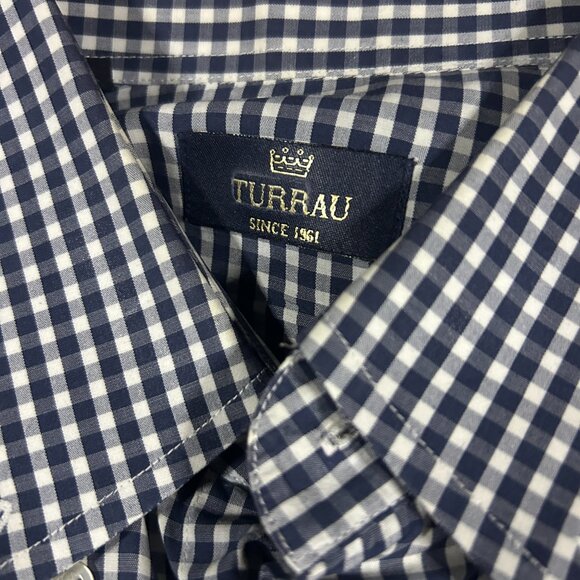 Turrau Mens Button Up Blue Gingham Shirt M India Made Vintage 100% Cotton - Picture 9 of 14